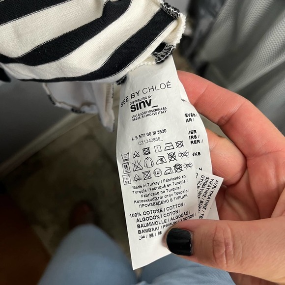 SEE BY CHLOE Jersey Knit Striped Asymmetric Neckline Mini Dress - Picture 3 of 5